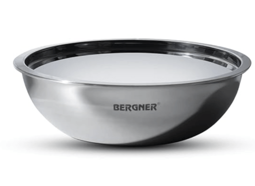 BERGNER Argent Triply 16 cm Tasla/Kadai, 1 Liters Cook/Serve, Stainless Steel Lid, for Deep-Fry/Saute/Stir-Fry/Mixing/Desserts/Gravy, Multi-Layered Mirror Finish, Induction Bottom and Gas Stove Ready